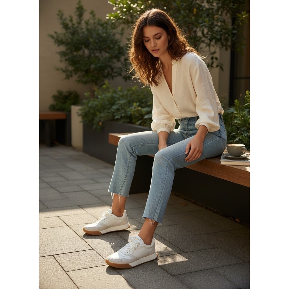 Sam Edelman SE-1980 White Grey Low Top Retro Gum Sole Sneakers Womens size 8.5
